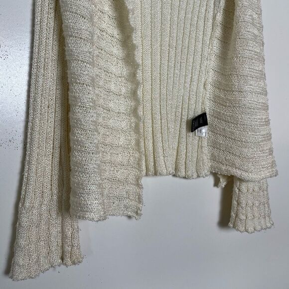 Ali Miles Crochet Open Front Cardigan Sweater Cable Ribbed Knit Cream Size Small - Picture 4 of 8